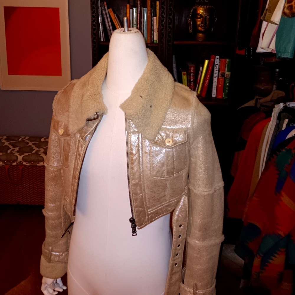 Shearling Jacket,Cropped Motorcycle Style Jacket. - image 1